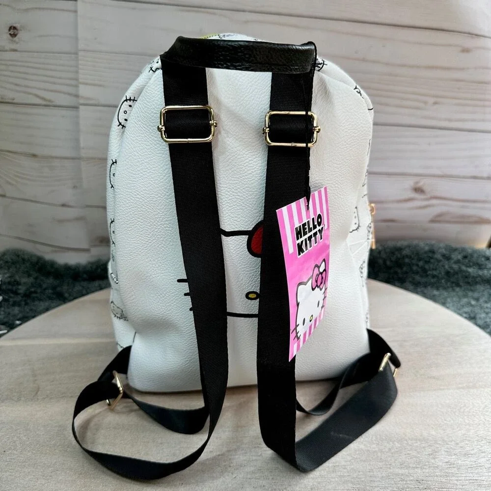 Hello Kitty Mini Backpack White Red Bow Faux Leather Sanrio 10" - Picture 4 of 16